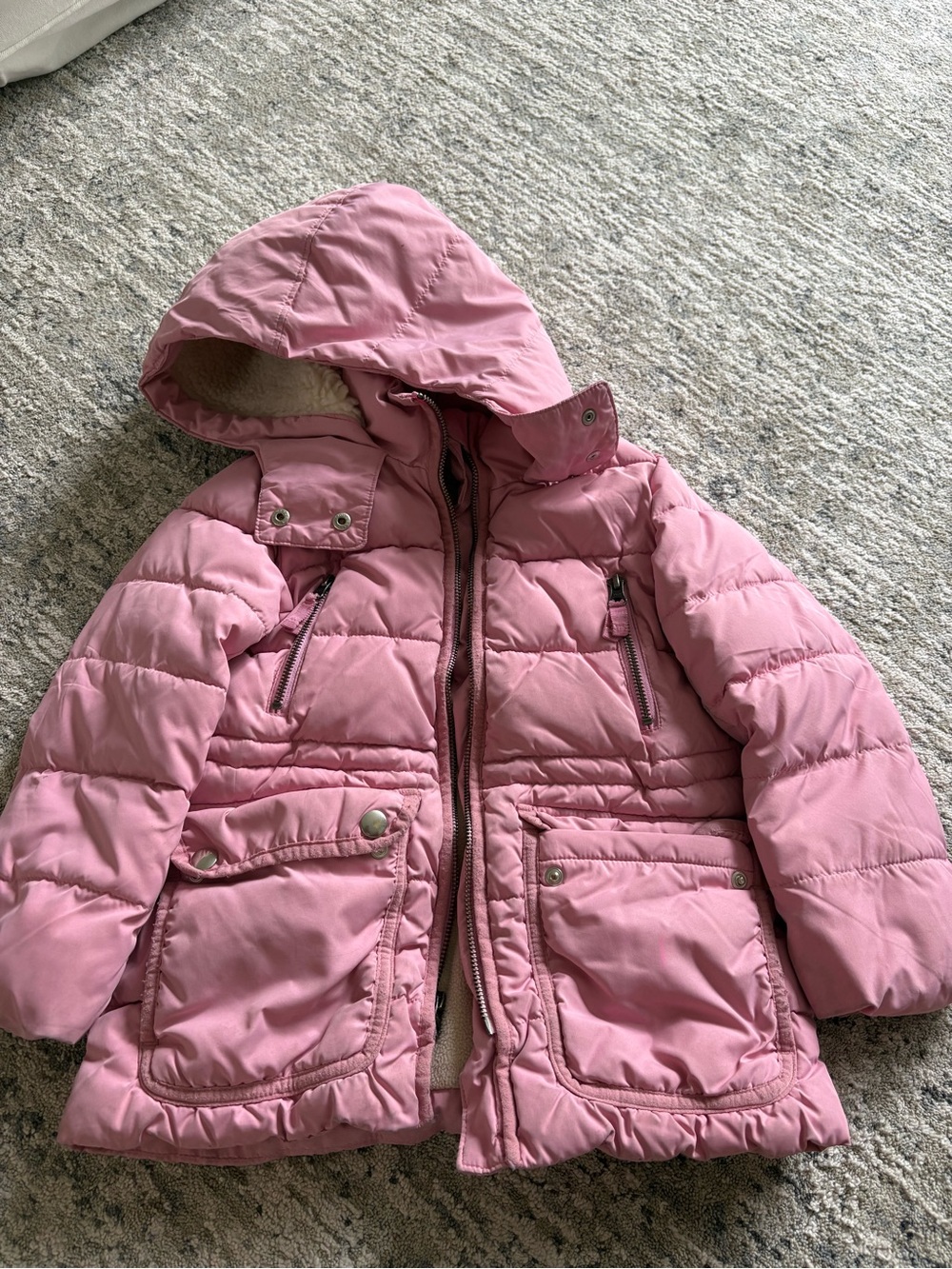 J. Crew Girls' Hooded Pink Puffer Coat